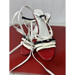 Brooks Brothers Red Fleece Womens Tie Red Black & White Heels Sandals Size 7 1/2